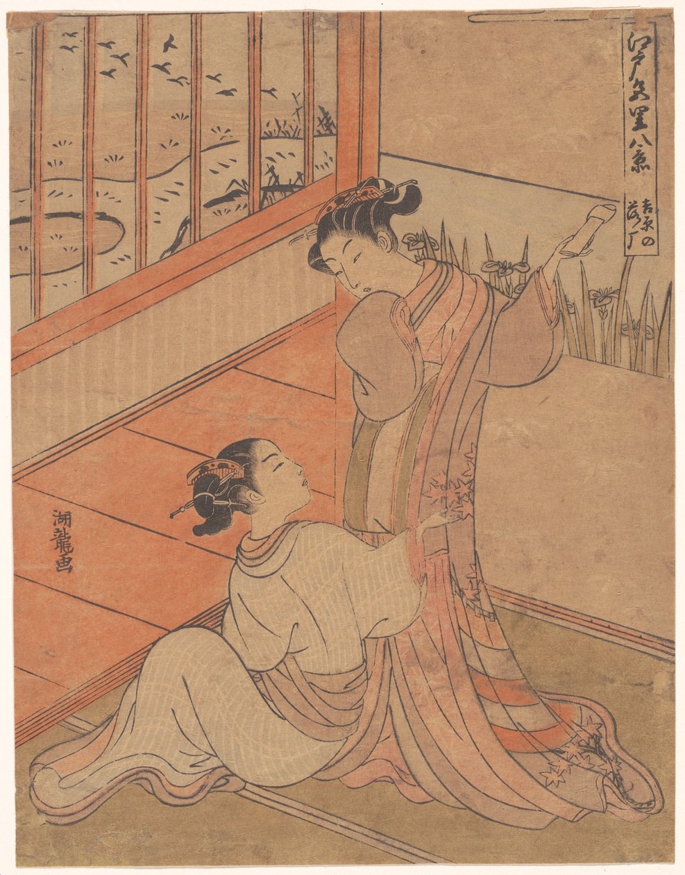 De vlucht van de wilde ganzen boven Yoshiwara door Isoda Koryusai