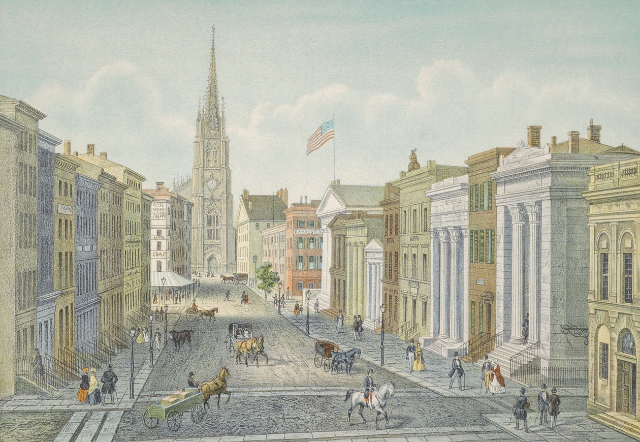 Wall Street, New York in 1847 door Isodore Laurent Deroy