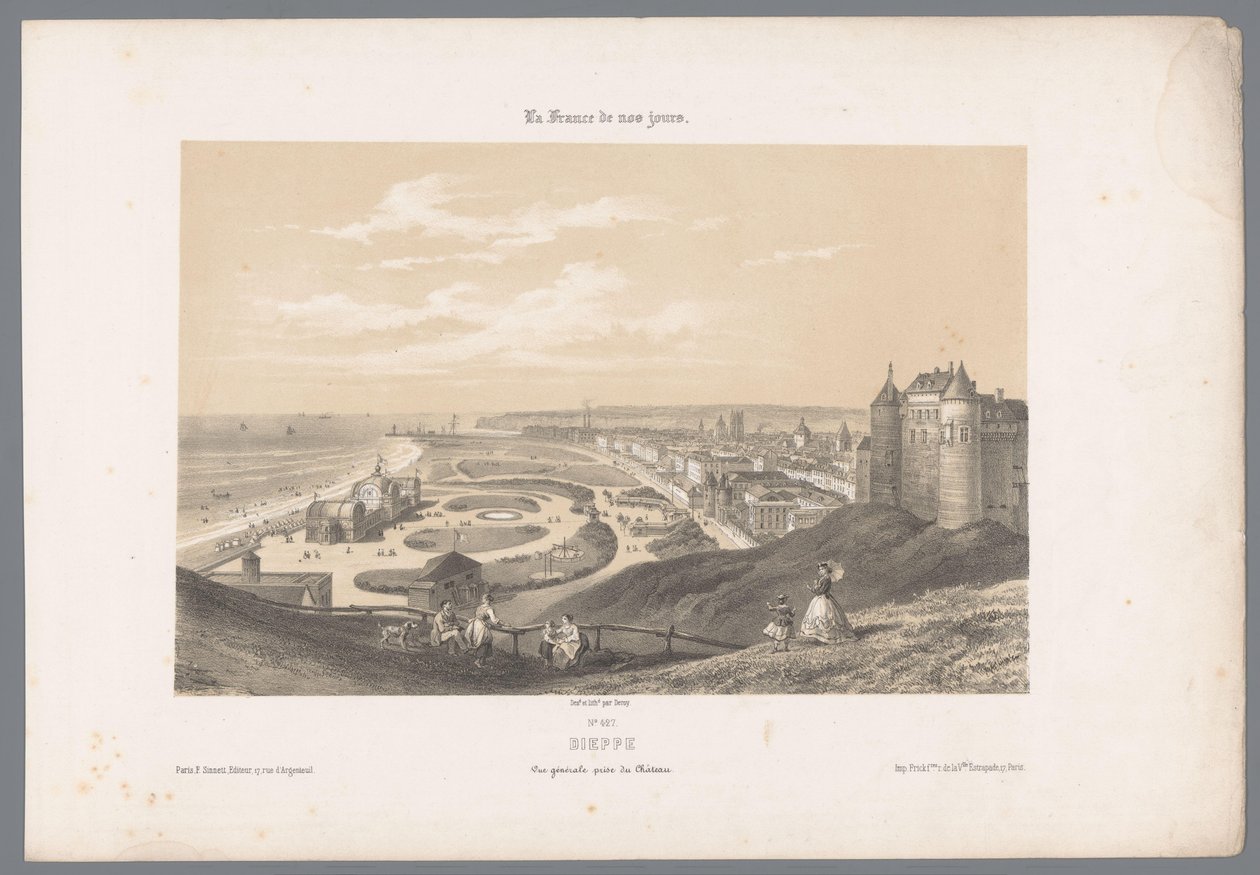 Zicht op Dieppe vanaf het kasteel door Isodore Laurent Deroy