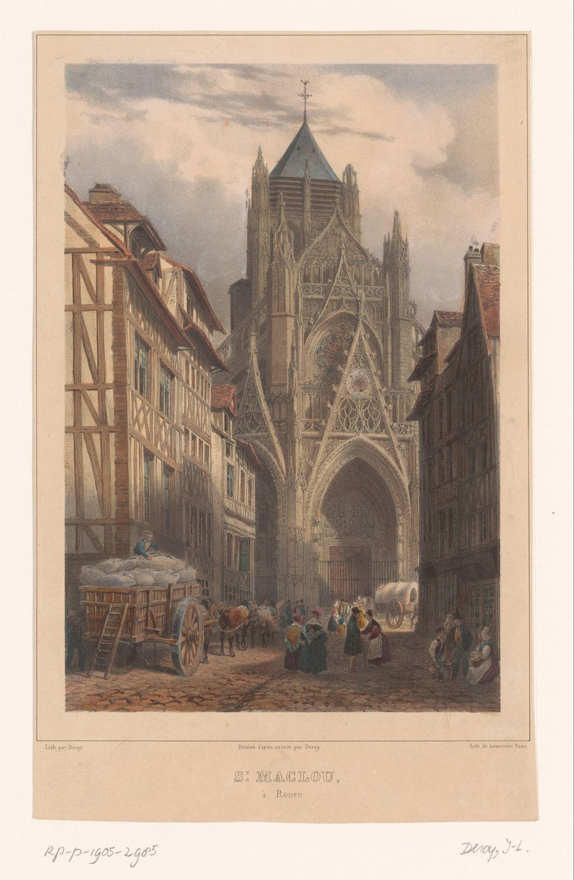 Zicht op Kerk van Saint-Maclou in Rouen door Isodore Laurent Deroy