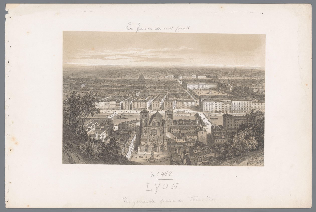 Zicht op Lyon en de kathedraal vanaf Fourvière door Isodore Laurent Deroy