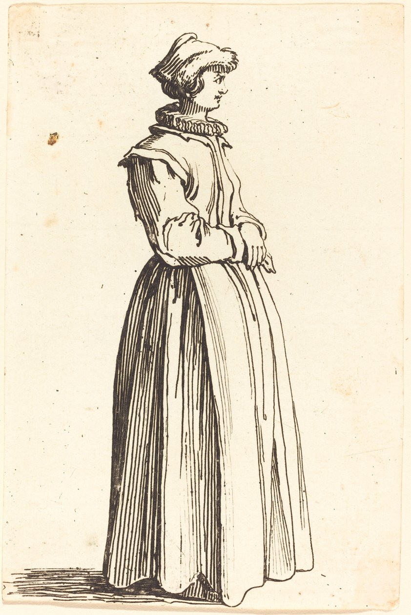 Jonge Vrouw, in Profiel, naar Rechts Kijken door Israel Henriet after Jacques Callot