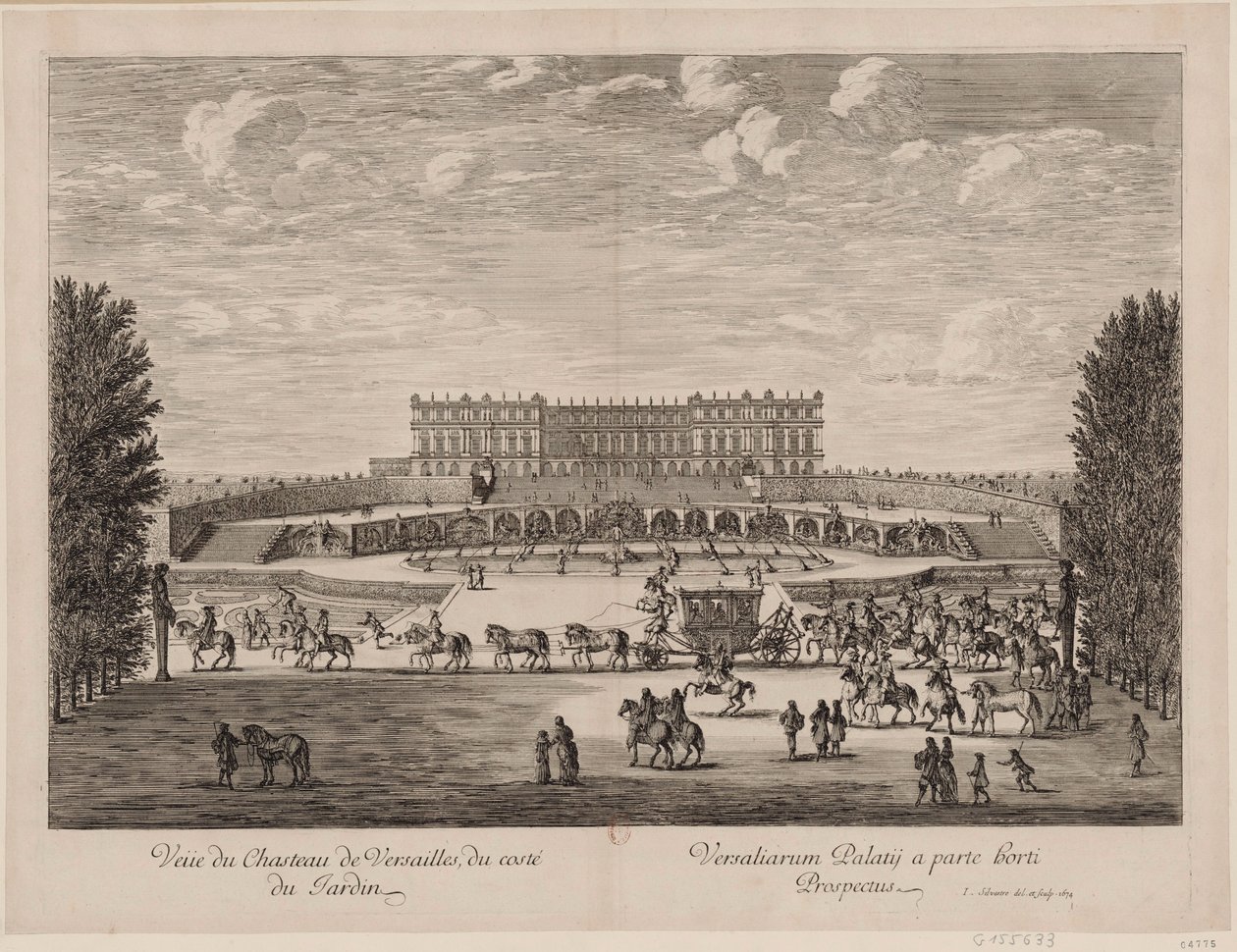 Uitzicht op het Paleis van Versailles vanuit de tuin door Israël Silvestre
