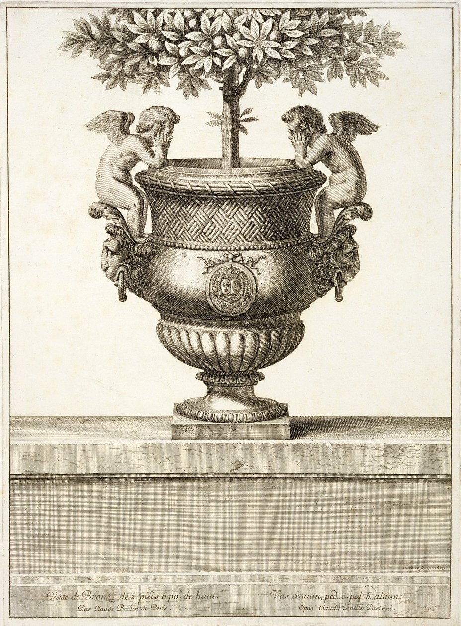 Bronzen urnen gebruikt voor citrusbomen, illustratie uit 