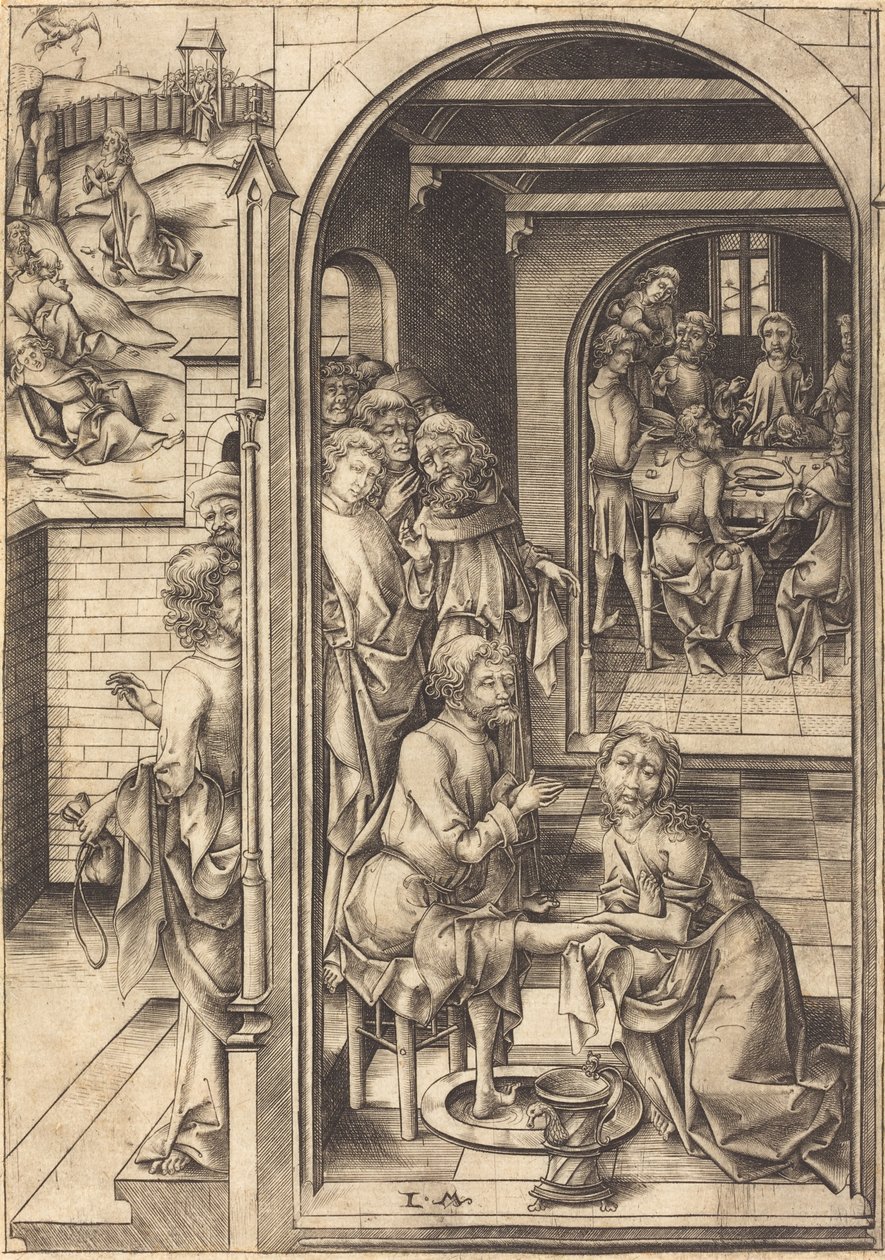 Christus wast de voeten van de apostelen, ca. 1480 door Israhel van Meckenem