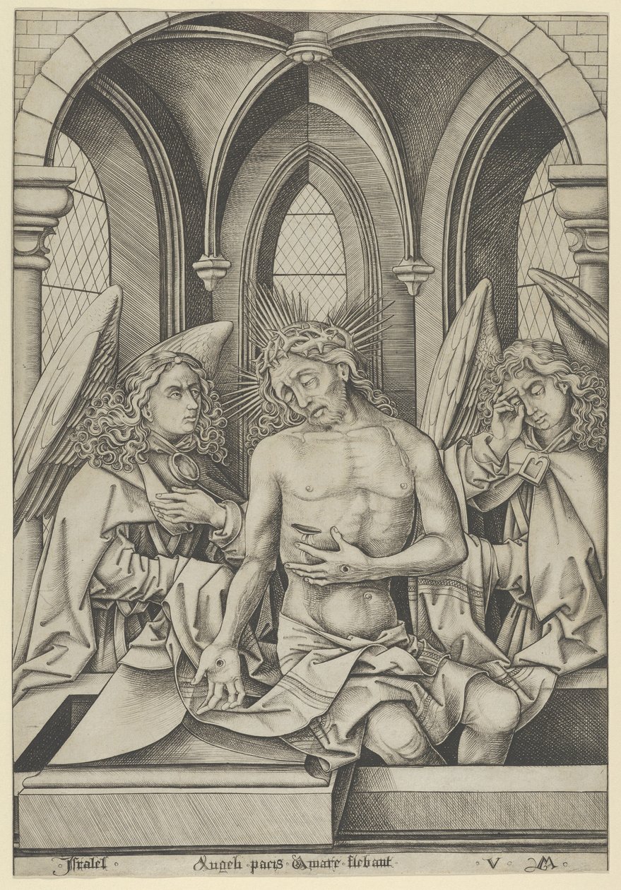 Christus als de Man van Smarten Tussen Twee Engelen, ca. 1500 door Israhel van Meckenem