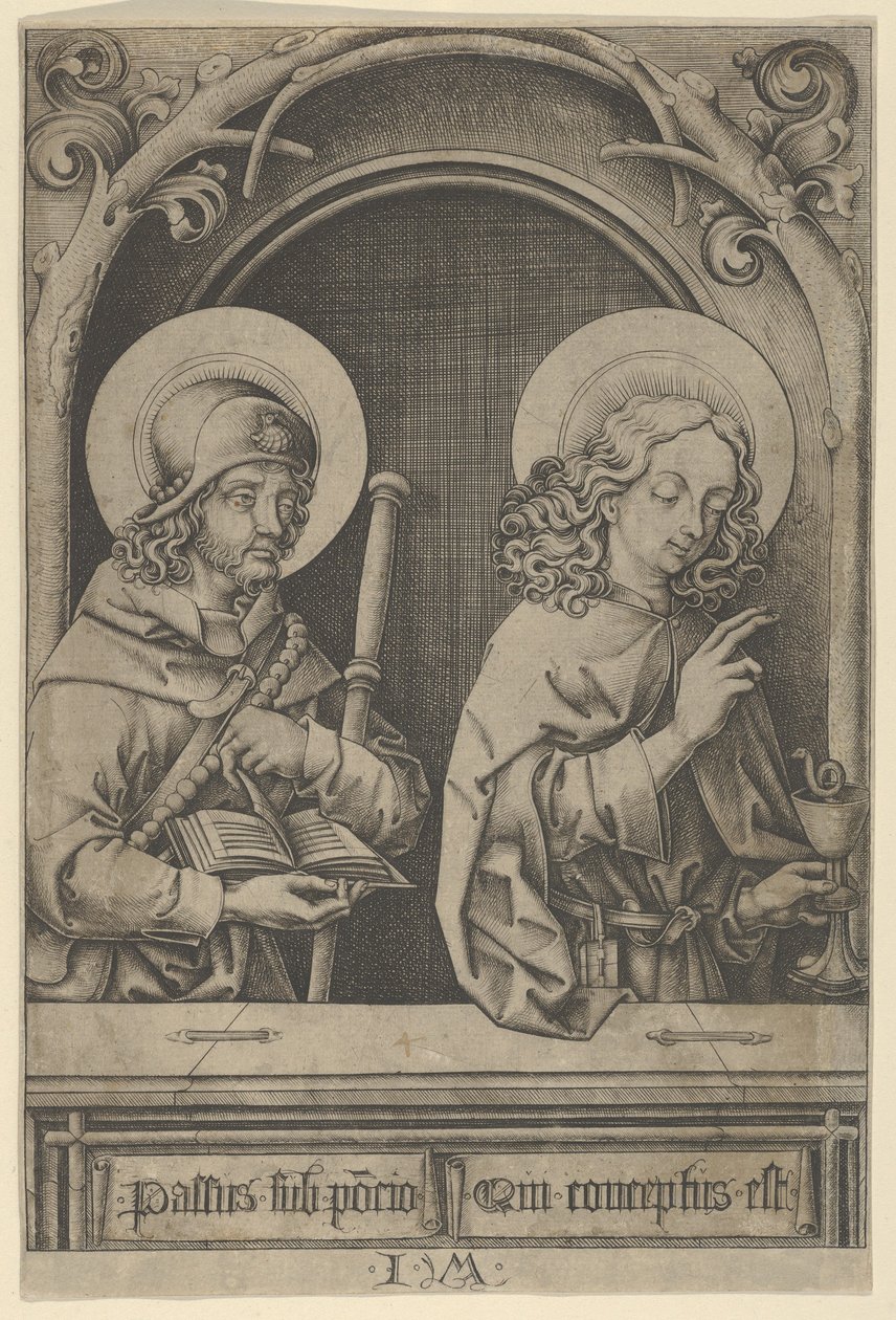 St. Jacobus de Meerdere en St. Johannes, uit De Apostelen door Israhel van Meckenem