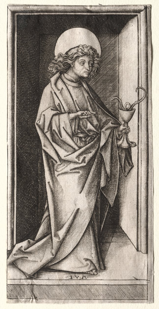 Sint Johannes met slang in kelk door Israhel van Meckenem