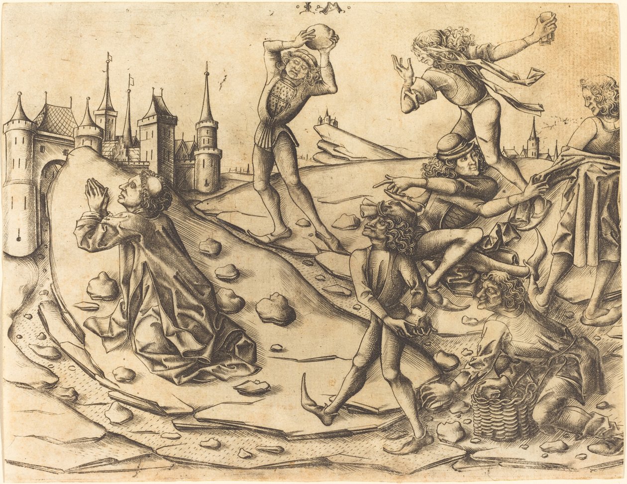 De steniging van Sint Stefanus, c. 1470 door Israhel van Meckenem