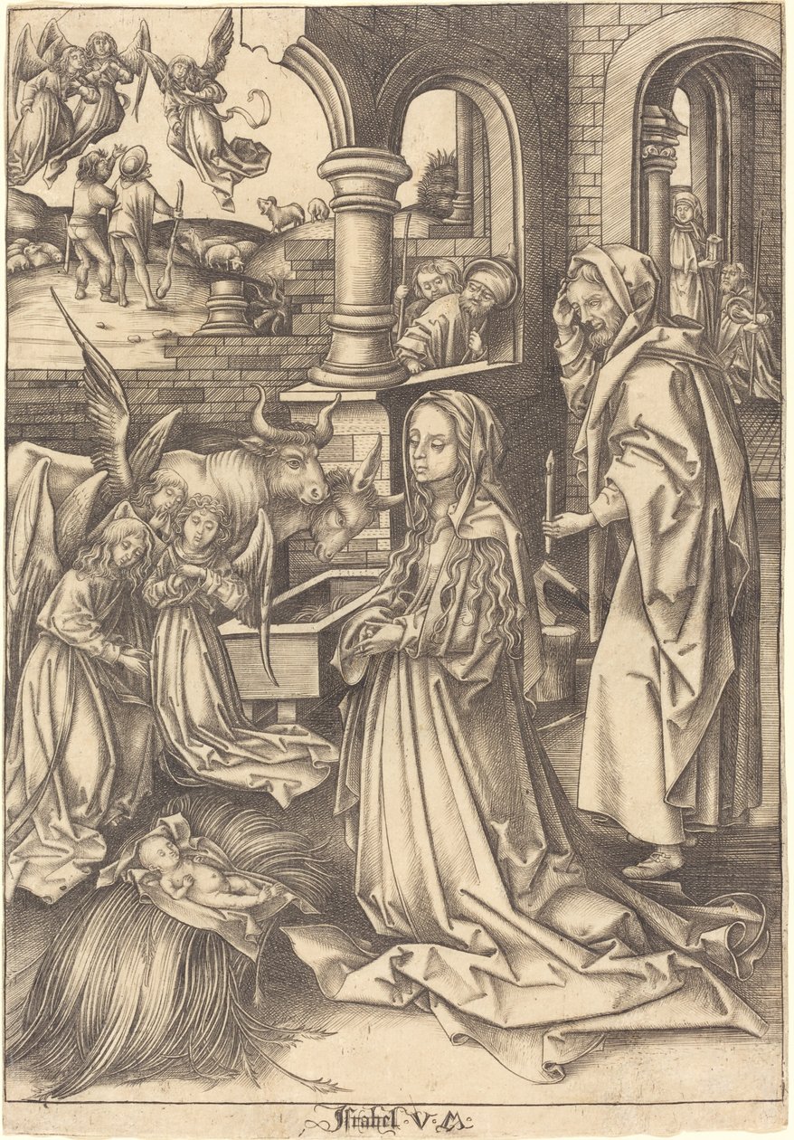 De geboorte door Israhel van Meckenem after Hans Holbein the Elder