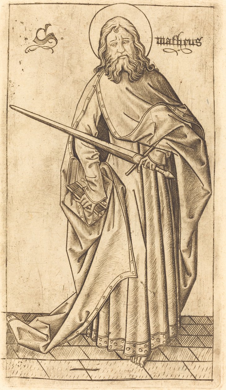 Heilige Paulus (?) of Heilige Mattheüs (?) door Israhel van Meckenem after Master E.S.