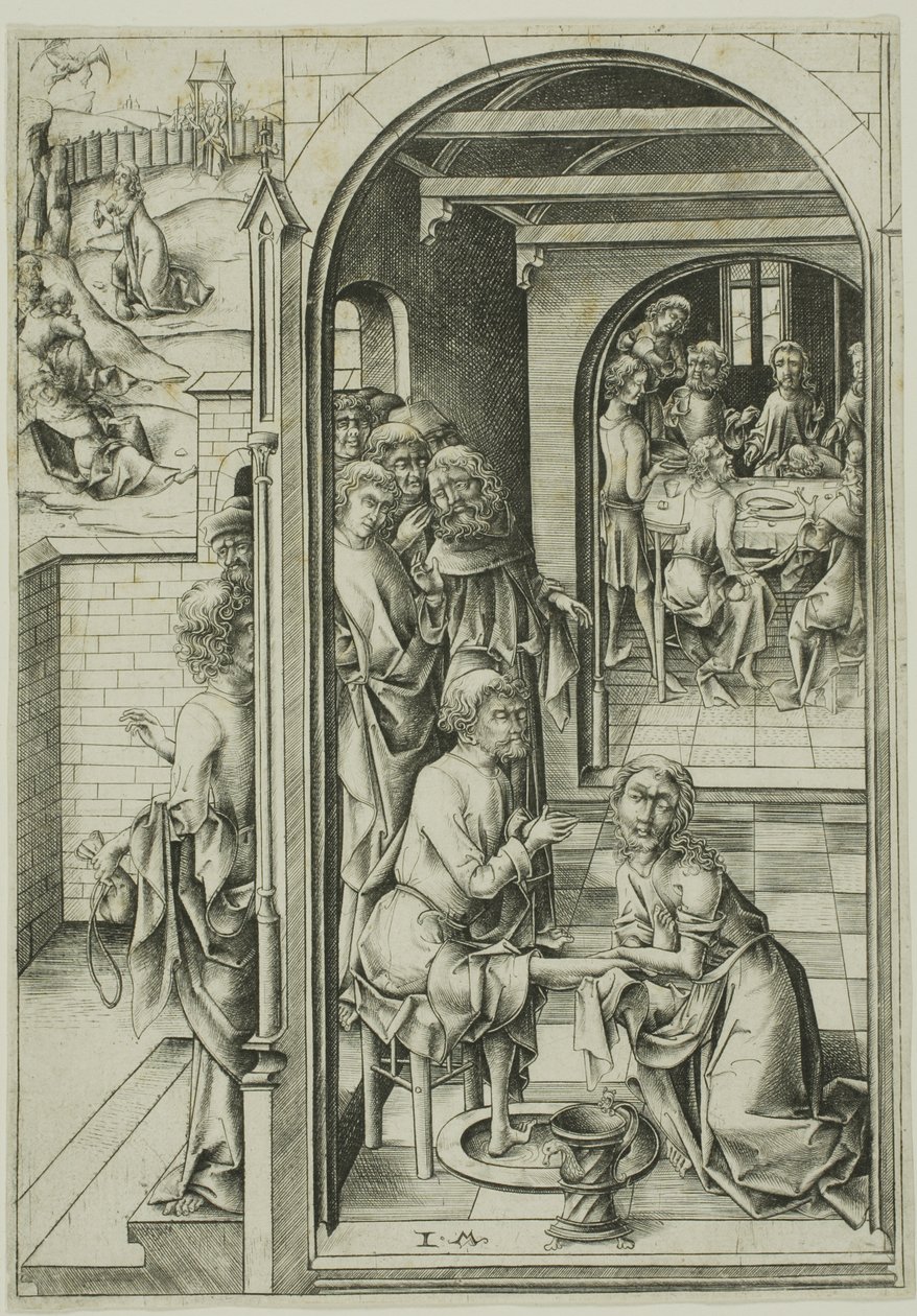 Christus wast de voeten van de apostelen door Israhel van Meckenem the younger