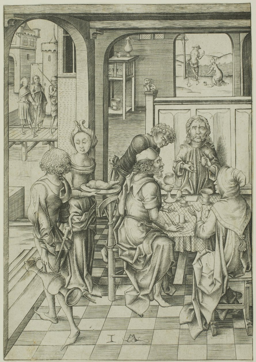 Christus in Emmaüs door Israhel van Meckenem the younger