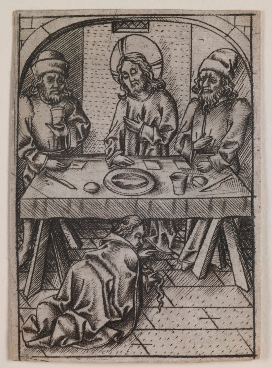 Maria Magdalena wast de voeten van Christus door Israhel van Meckenem the younger