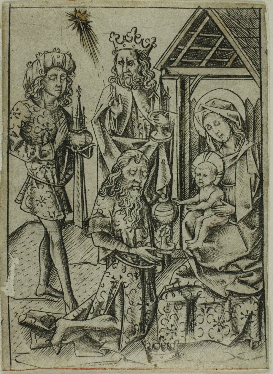 De aanbidding van de Wijzen door Israhel van Meckenem the younger