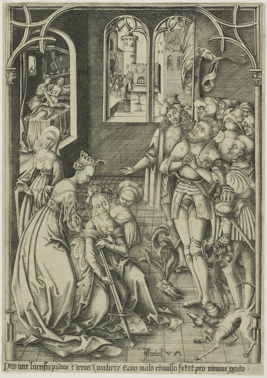 De zelfmoord van Lucretia door Israhel van Meckenem the younger