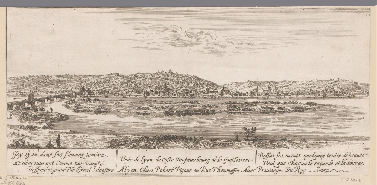 Gezicht op Lyon met de buitenwijk Guillotière door Israël Silvestre