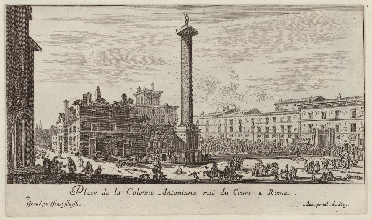 Place de la Colonne Antoniane rue du Cours in Rome door Israël Silvestre