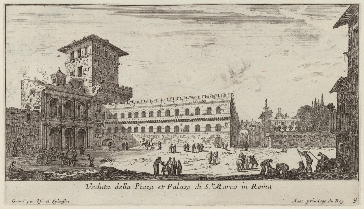 Gezicht op het Plein en Paleis van St. Marco in Rome door Israël Silvestre