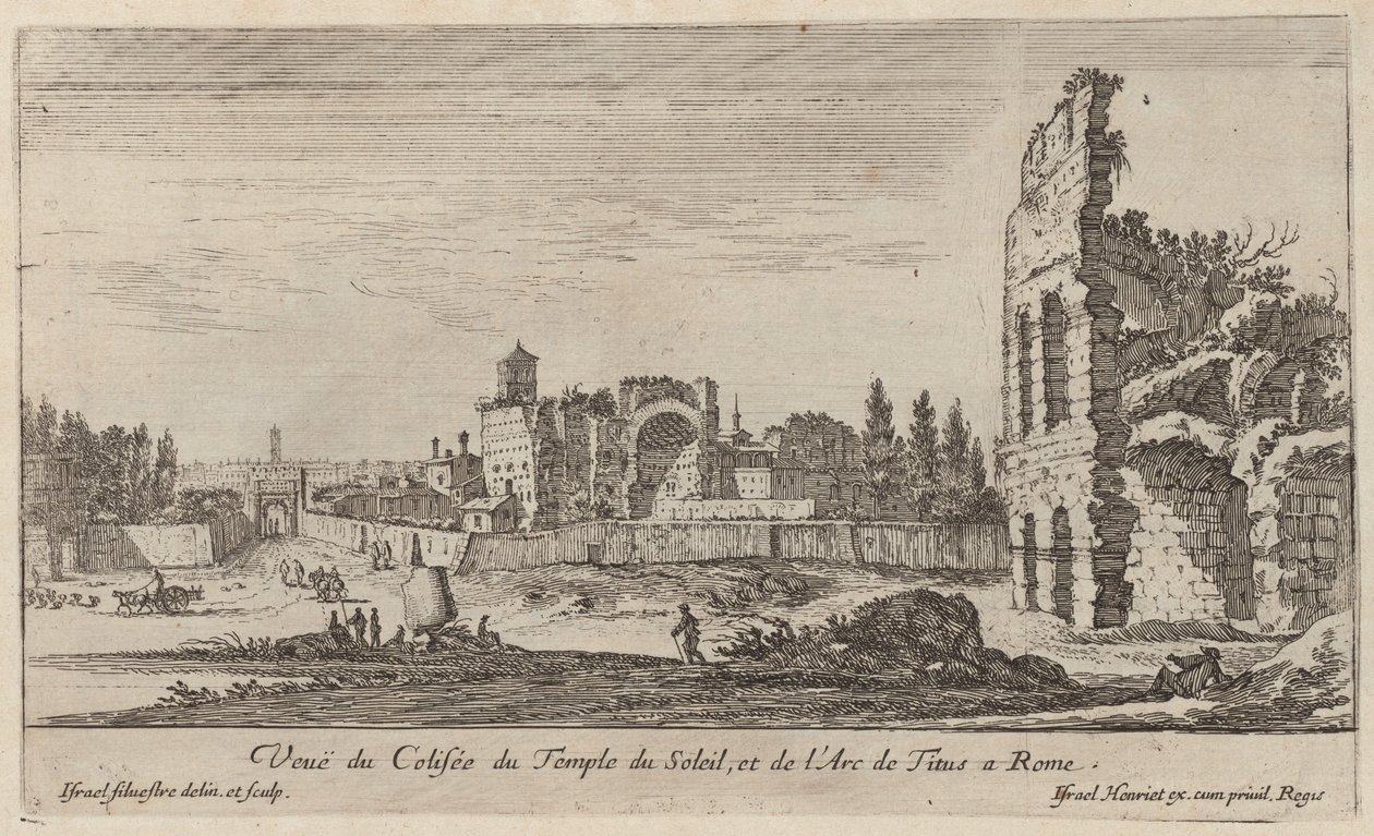 Gezicht op het Colosseum, de Tempel van de Zon en de Boog van Titus in Rome door Israël Silvestre