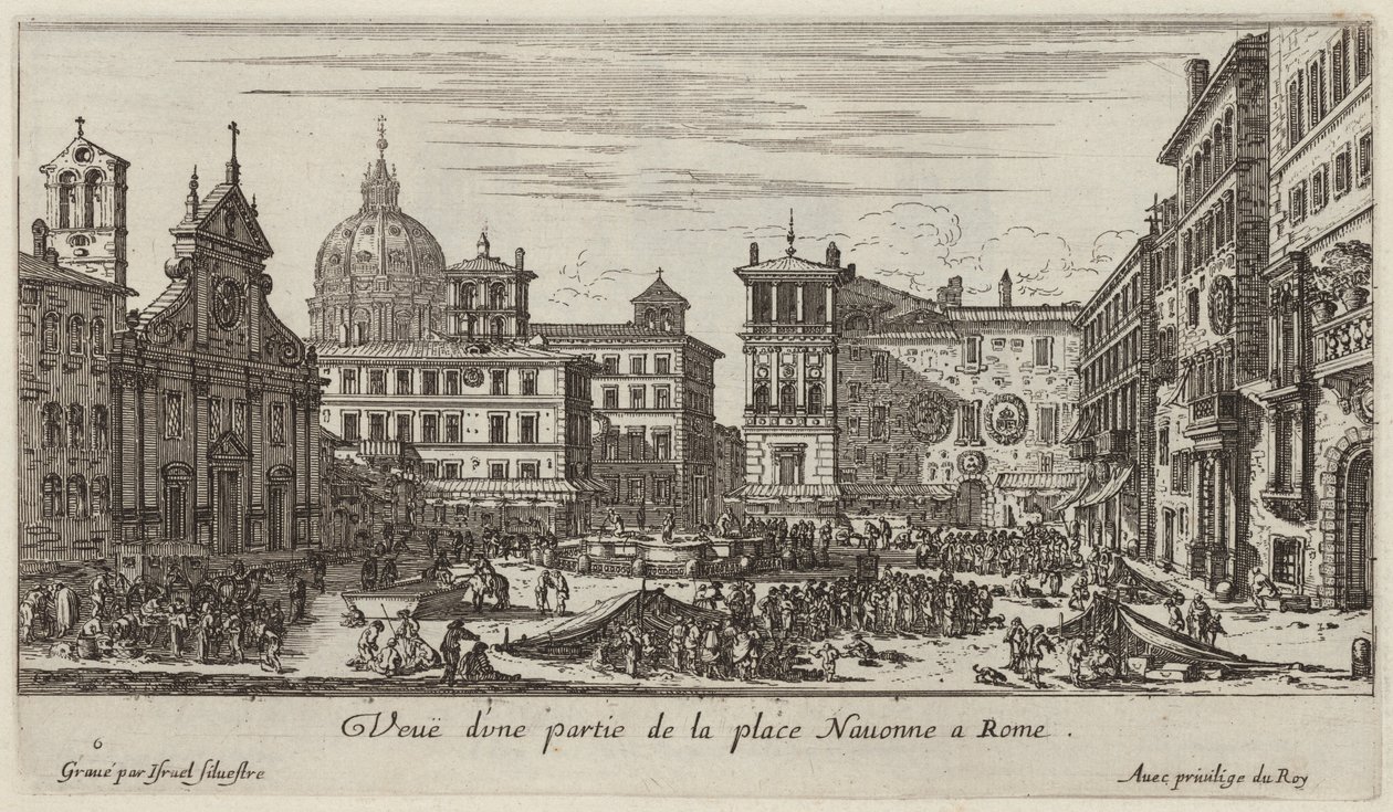 Gezicht op een deel van het Navonneplein in Rome door Israël Silvestre