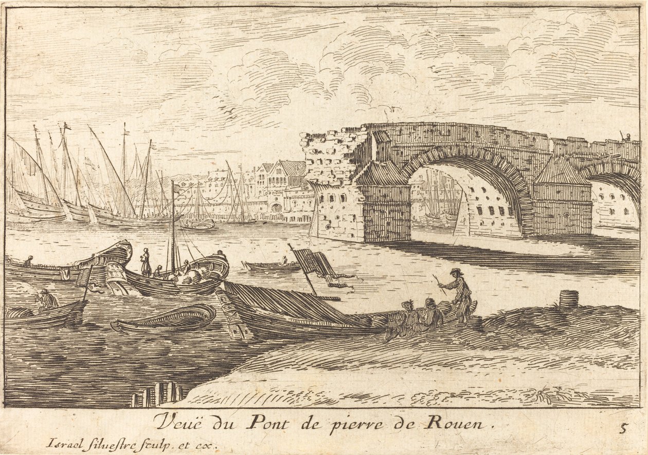 Uitzicht op de Stenen Brug van Rouen door Israël Silvestre