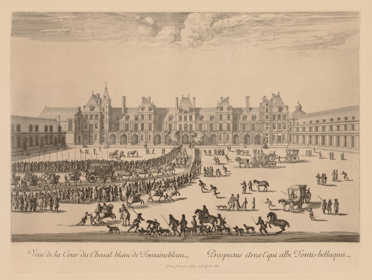 Vue de la Cour du Cheval-Blanc de Fontainebleau door Israël Silvestre