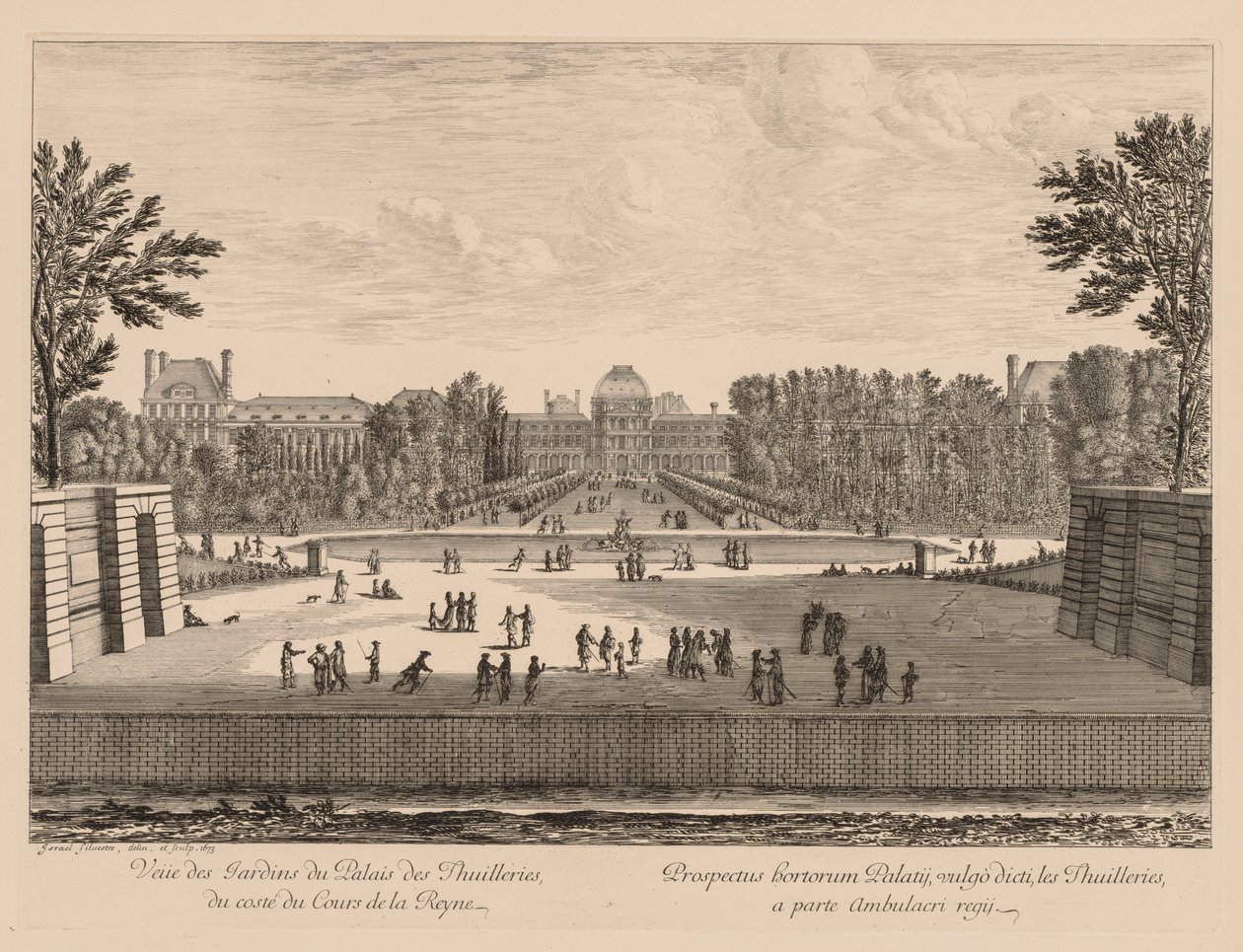 Vue du palais et des jardins des Tuileries, du côté du cours la Reine, 1673 door Israël Silvestre