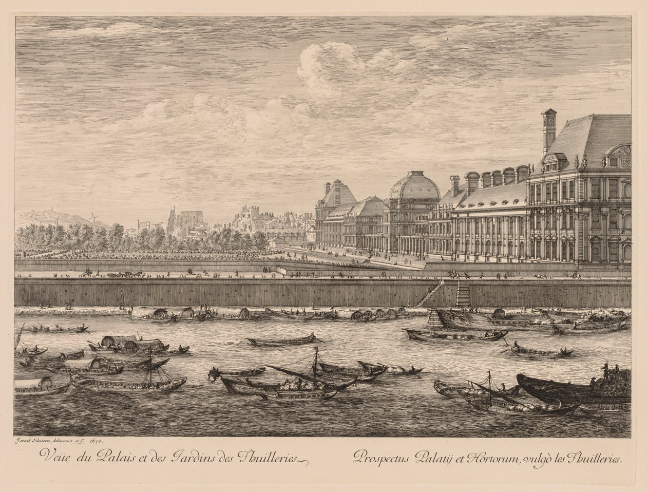 Vue du palais et des jardins des Tuileries, du côté du quai, 1670 door Israël Silvestre