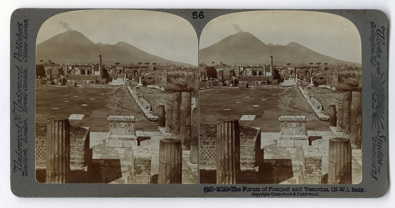 Het Forum van Pompeii met Vesuvius op de achtergrond, uit The Underwood Travel Library, 1895 door Italian Photographer