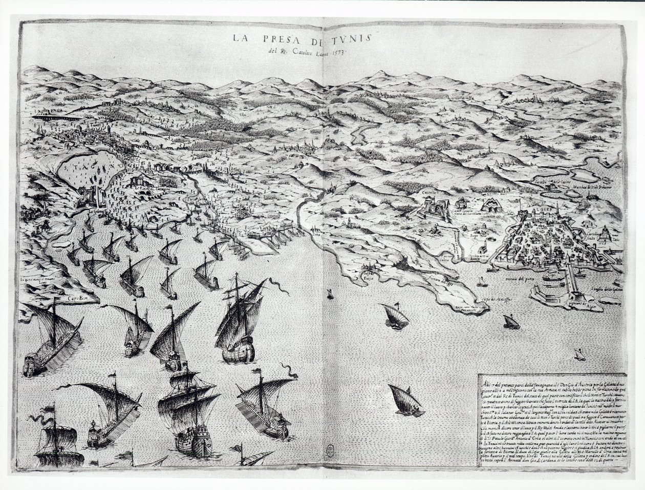 Kaart van de Inname van Tunis door de Spanjaarden in 1573 door Italian School