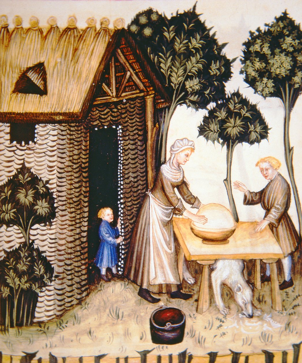 Nova 2644 fol.61r Bereiding van boter, uit Tacuinum Sanitatis door Italian School