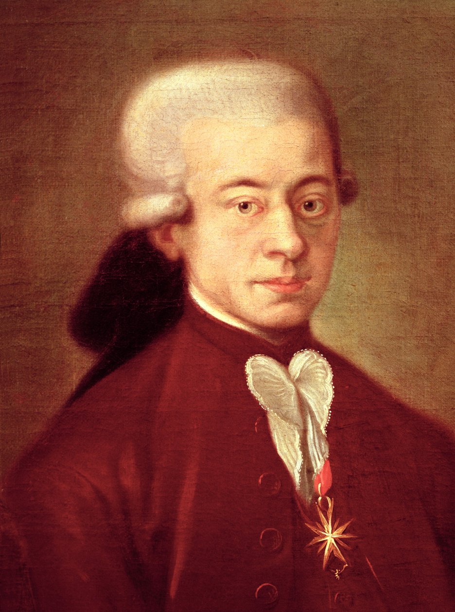 Portret van Wolfgang Amadeus Mozart (1756-1791) na 1770 (detail) door Italian School