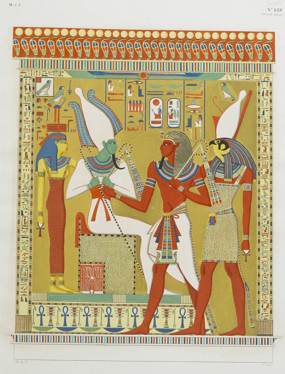 Seti I geleid door Horus voor Osiris en Hathor door Italian School