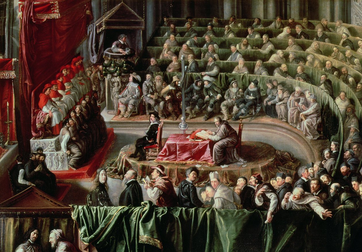 Proces van Galileo, 1633 (detail) door Italian School