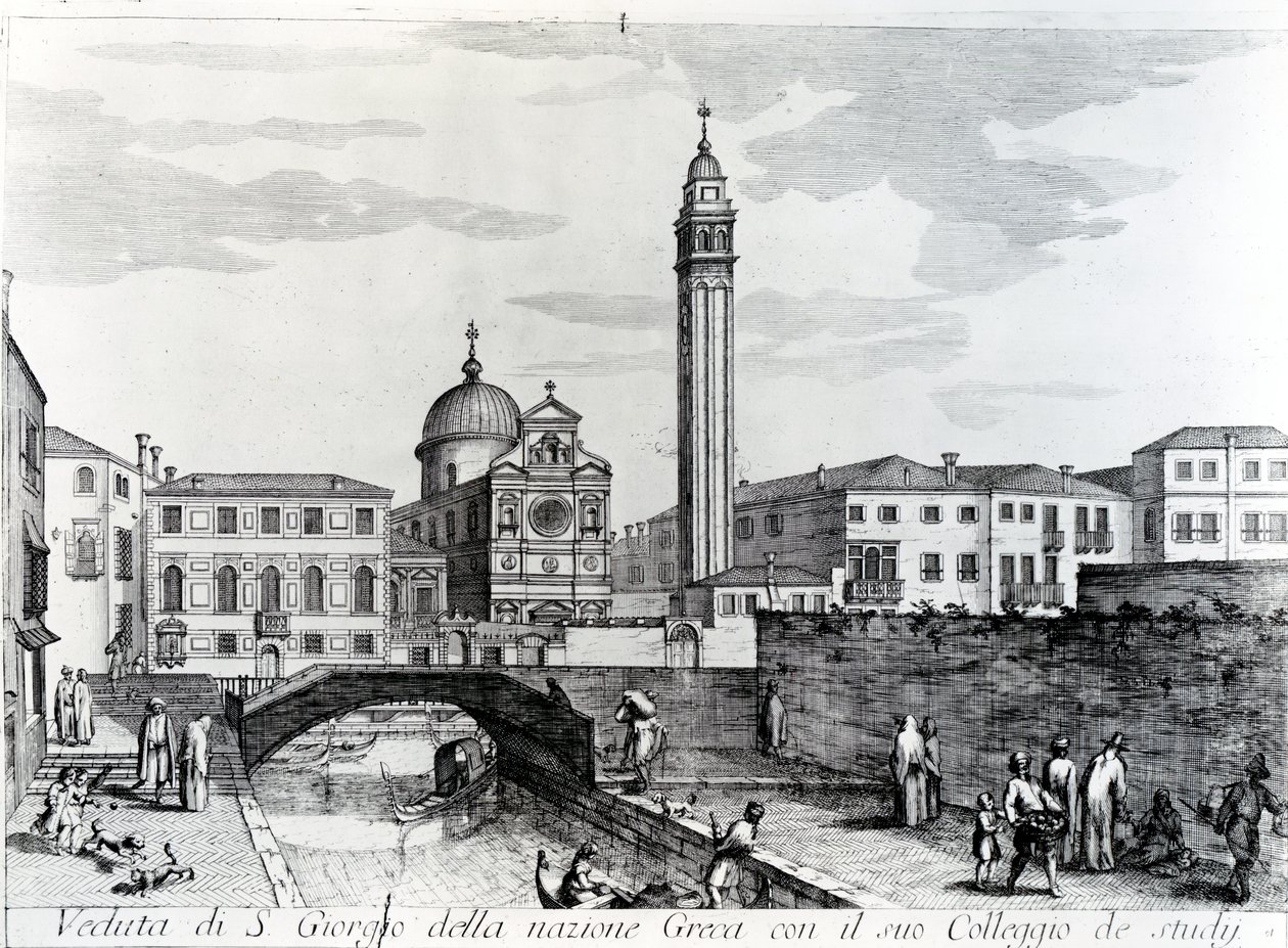 Uitzicht op San Giorgio dei Greci en de Flanginiaanse School, Venetië door Italian School