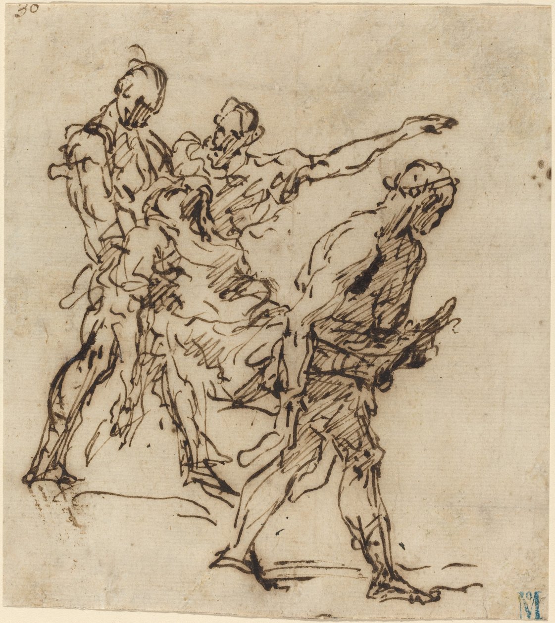 Figuren die een lichaam dragen door Italian 17th Century
