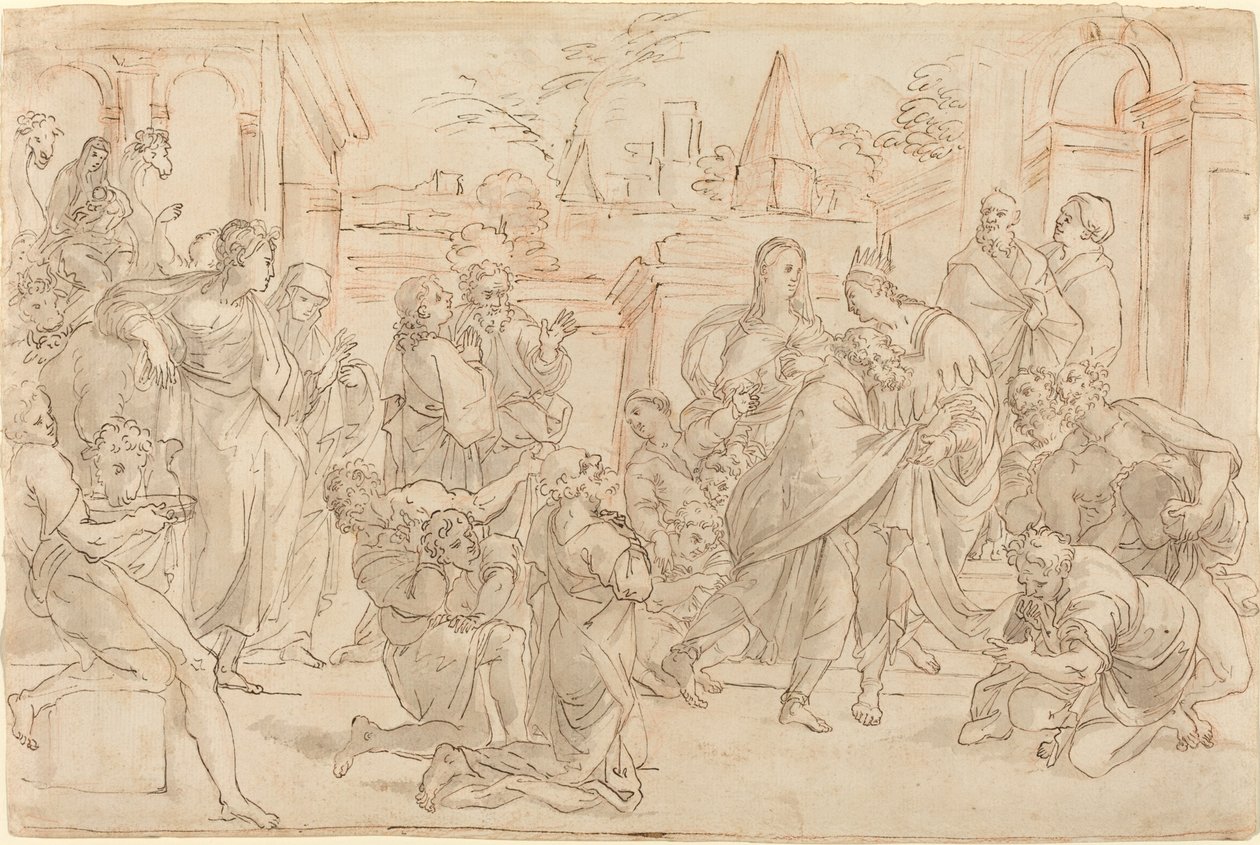 Jozef en zijn broer in Egypte [verso] door Italian 17th Century