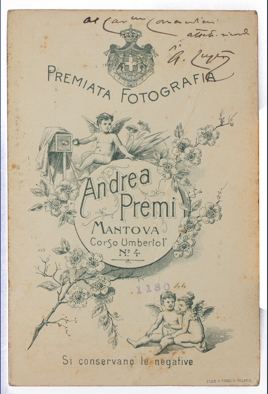 Achterkant van de ansichtkaart met de schilder Albano Lugli door Italian Photographer
