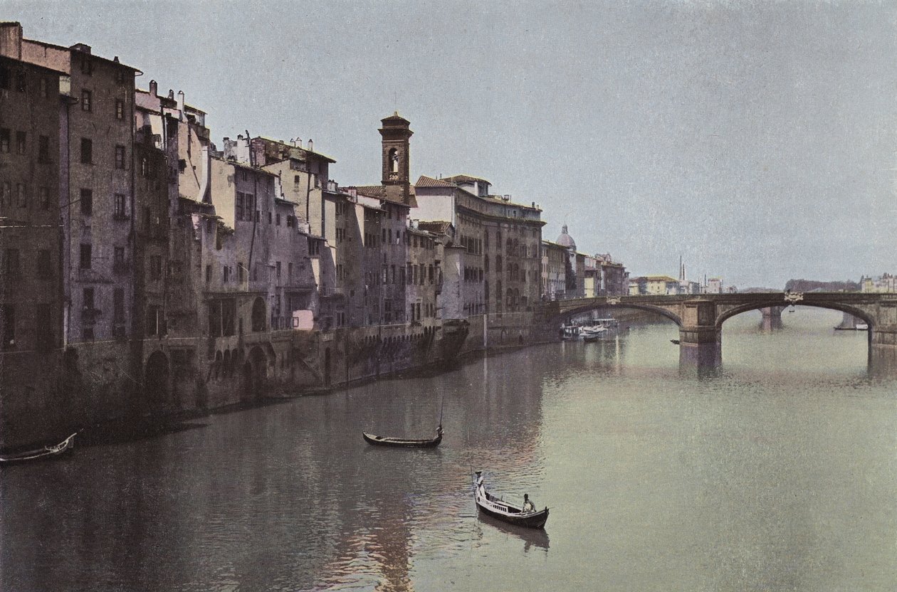 Florence: Florence, Uitzicht op de Arno met de S. Trinita brug (ingekleurde foto) door Italian Photographer