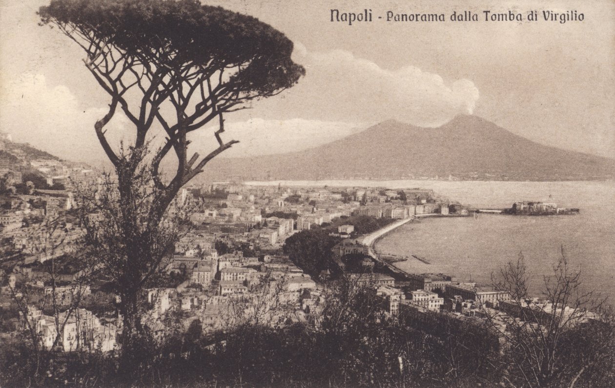 Napels - Napels, Panorama vanaf het Graf van Vergilius (z/w foto) door Italian Photographer