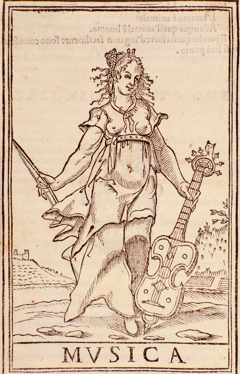 "Allegorie van muziek" Pagina uit "Somma di tutte le scienze" essay door Aurelio Marinati (16e eeuw) door Italian School