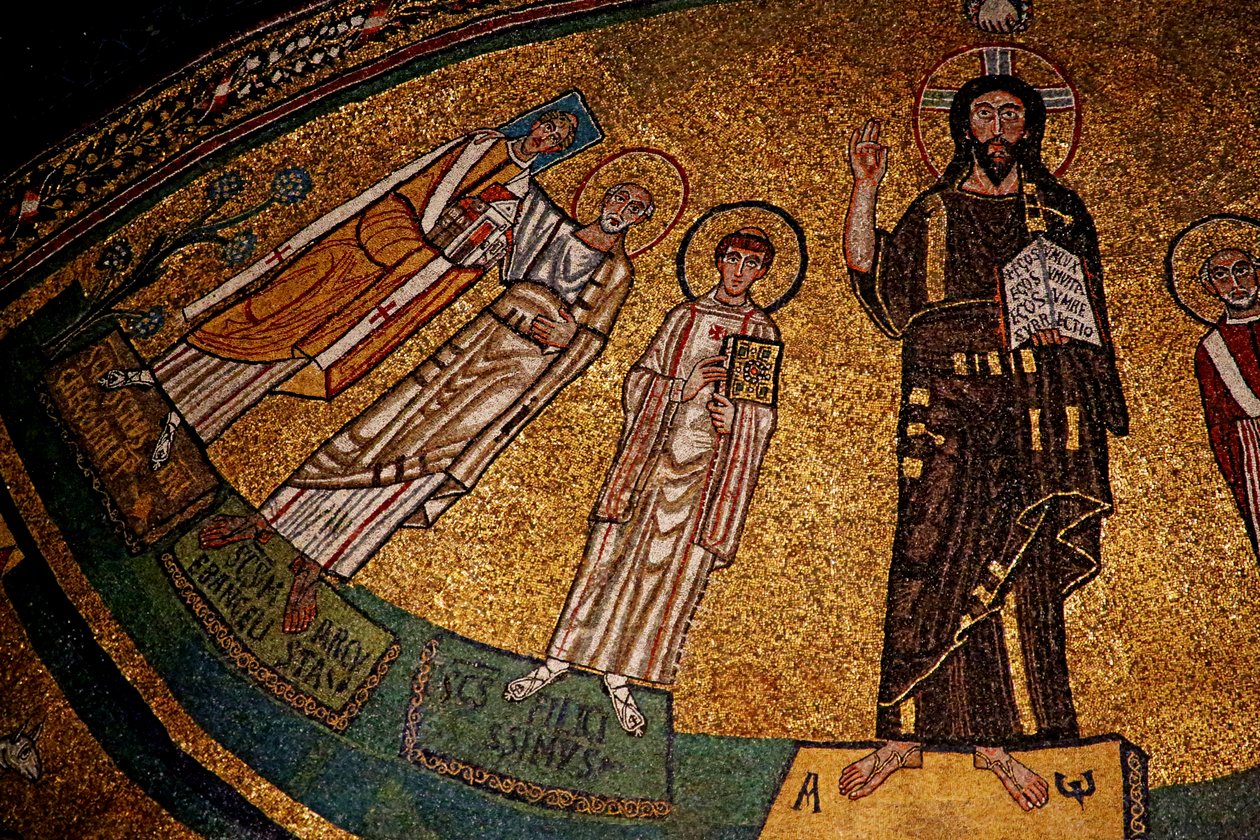 Apsis met Christus, heiligen en paus Gregorius IV door Italian School