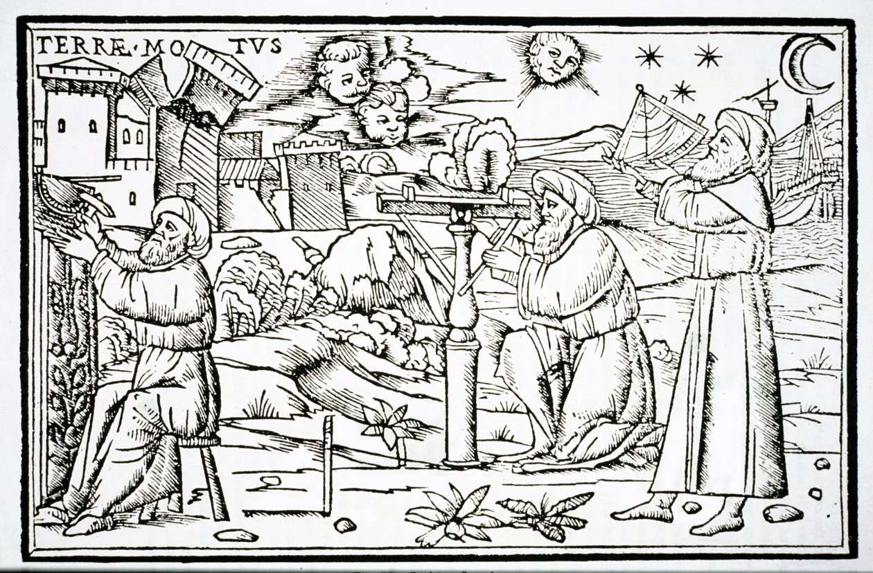 Arabische Astrologen, kopie van een illustratie uit In Somnium Sciopinis door Macrobius, Venetië 1513, gebruikt in Geschiedenis van de Magie, gepubliceerd eind 19e eeuw door Italian School