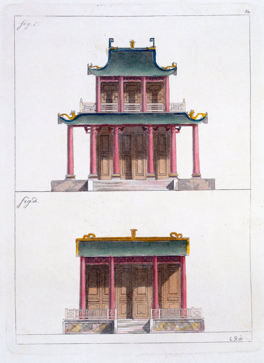 Boog van Ke Koo Fu in Canton, voor- en zijkant, ca. 1820-30 door Italian School