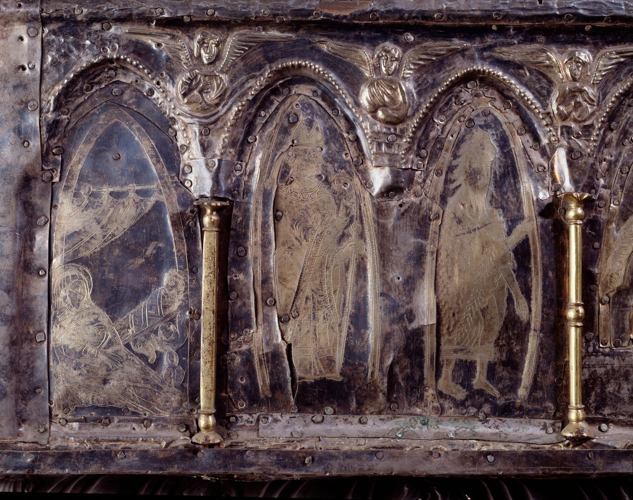 Ark van Barbarossa, met scènes uit het leven van Sint Johannes de Doper (hout, zilverblad en stenen) door Italian School