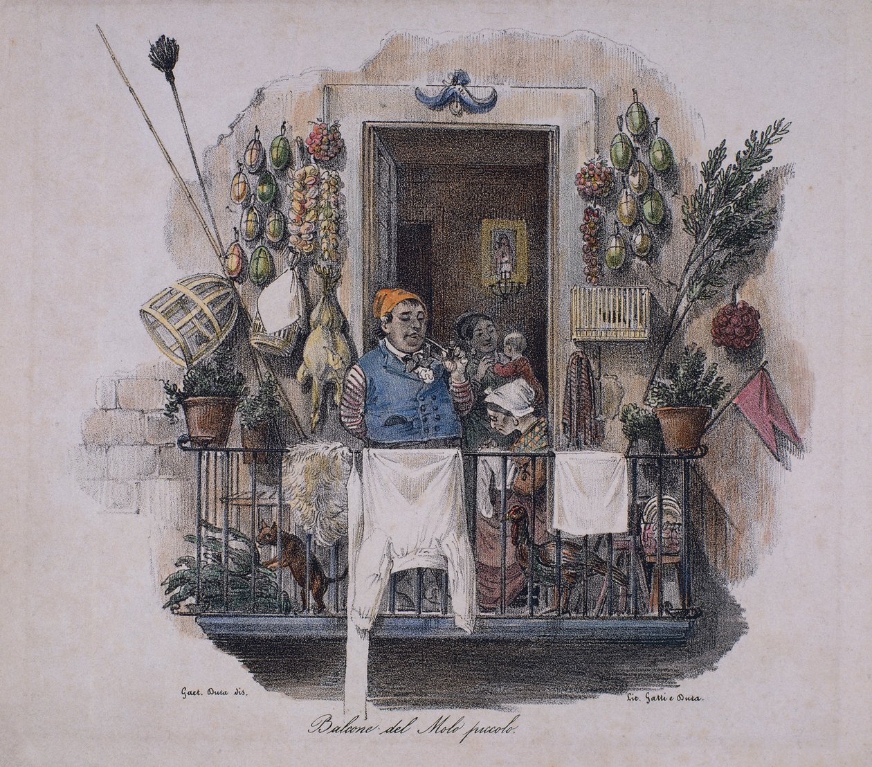 Balkon bij de Kleine Pier in Napels, Italië, 19e eeuw door Italian School
