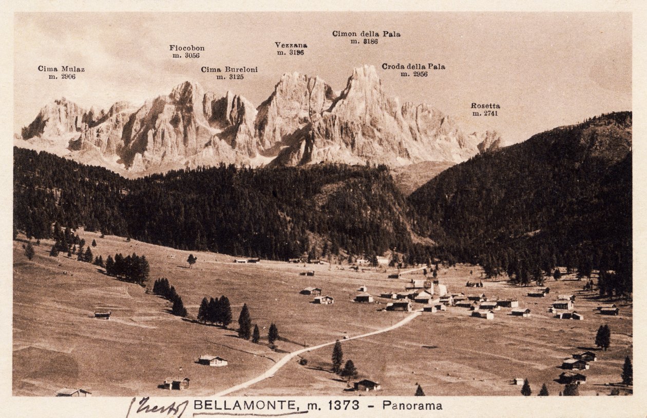 Bellamonte, gehucht Predazzo, ansichtkaart, Trentino-Alto Adige, Italië, 20e eeuw door Italian School
