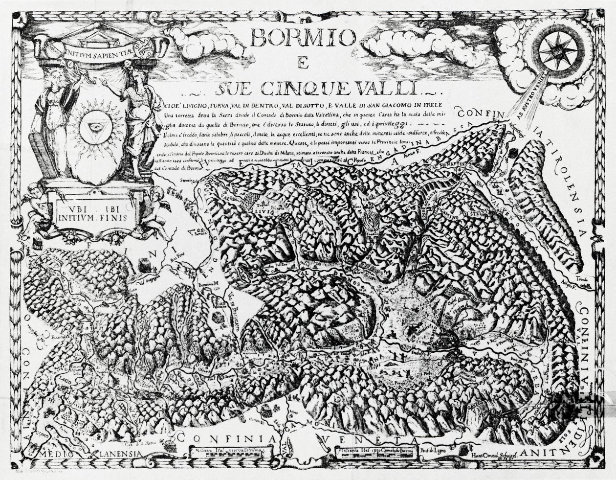 Bormio en zijn vijf valleien (gravure) door Italian School