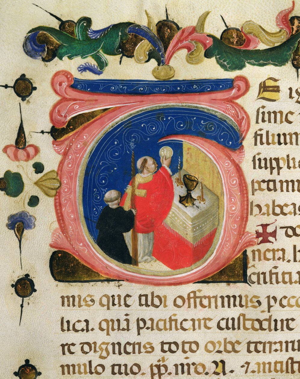 Viering van de Eucharistie, uit een Mariegola van de lekenbroederschap van St. Hiëronymus, ca. 1400 door Italian School